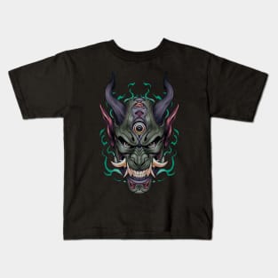 Japanese Black Dragon Yokai Mask Kids T-Shirt